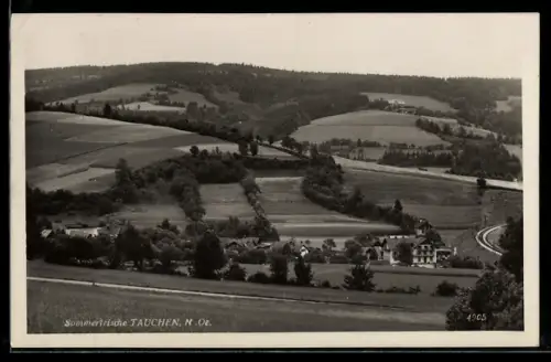 AK Tauchen /N. Oe., Panorama mit Ort aus der Vogelschau