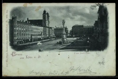 Mondschein-AK Linz a. D., Franz-Josefs-Platz