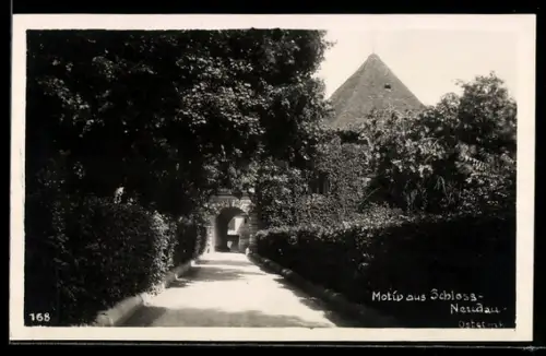 AK Neudau /Stmk., Schloss Neudau mit Torbogen und Zugangsweg