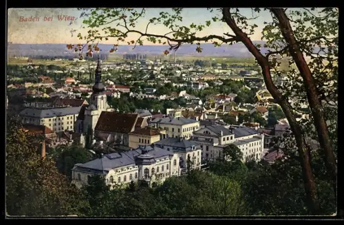 AK Baden bei Wien, Panorama mit Stadt und Kirche