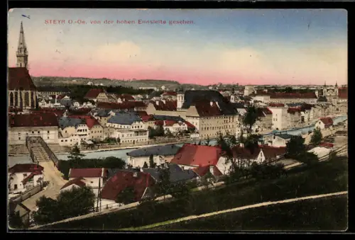 AK Steyr /O.-Oe., Stadtansicht von der hohen Ennsleite