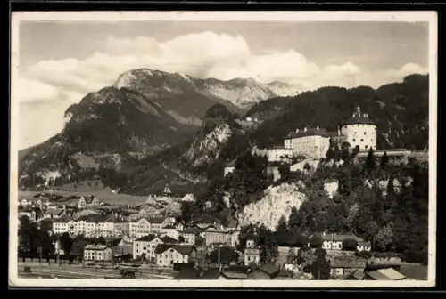 AK Kufstein, Ortspanorama mit Festung gegen den Zahmen Kaiser