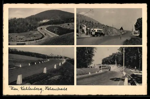 AK Wien, Kahlenberg, Höhenstrasse, Strassenpartien mit Bus und Brücke