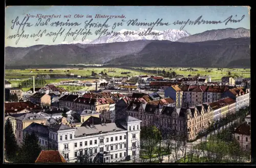 AK Klagenfurt, Gesamtansicht mit Obir im Hintergrund