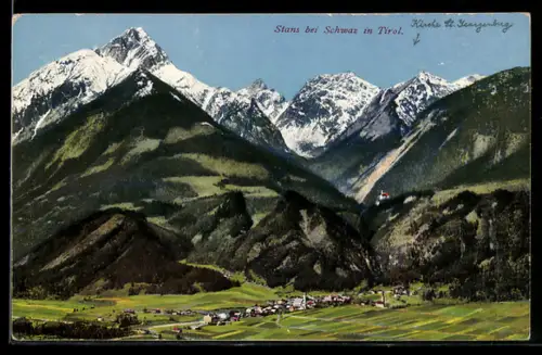 AK Stans, Ortspanorama mit Gebirge