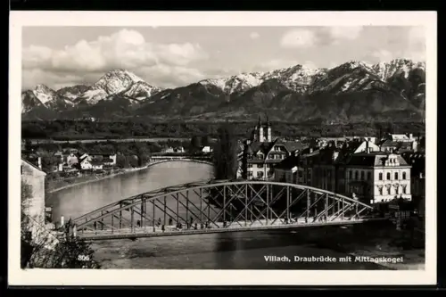 AK Villach, Draubrücke mit Mittagskogel