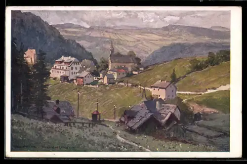 Künstler-AK Karl Ludwig Prinz: Puchenstuben, Ortsansicht aus der Vogelschau