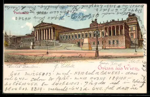 Lithographie Wien, Blick auf das Parlament