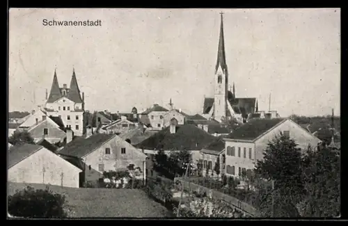 AK Schwanenstadt, Teilansicht mit Kirche