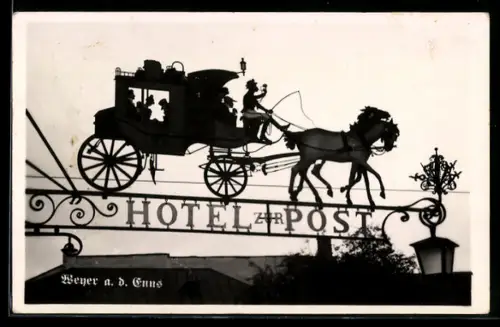 AK Weyer a. d. Enns, Hotel zur Post, Schild