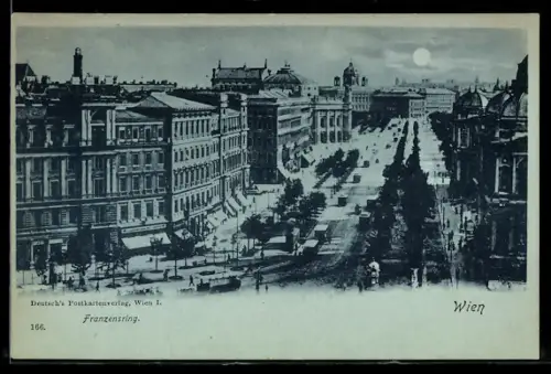 Mondschein-AK Wien, Franzensring mit Strassenbahn