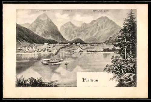 AK Pertisau, Panorama mit Tristenkopf, Sonnenjoch und Bettelkar-Spitz