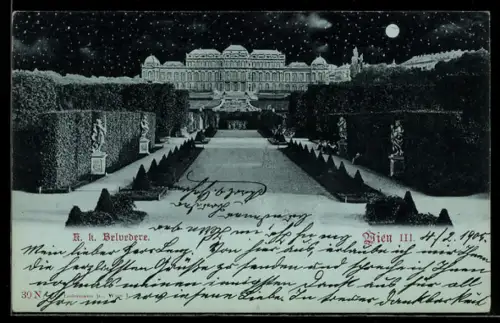 Mondschein-Lithographie Wien, K. k. Belvedere bei Schneefall
