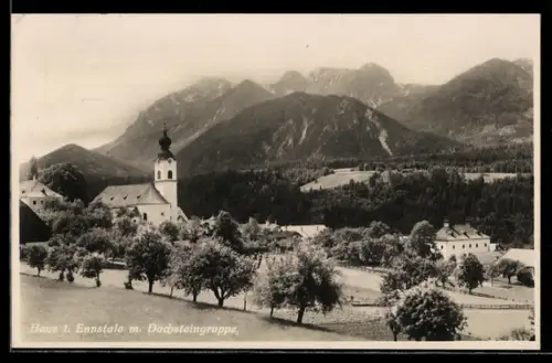 AK Markt Haus im Ennstal, Gesamtansicht gegen die Dachsteingruppe