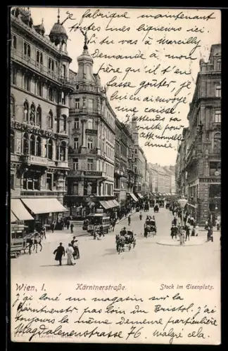 AK Wien, Kärntnerstrasse mit Riedls Hotel Royal und Stock im Eisenplatz