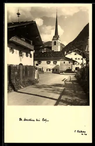 AK St. Martin, Teilansicht mit Kirche und Gasthaus zum Gartner