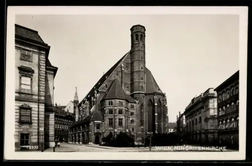 AK Wien, Minoritenkirche mit Strassenpartie