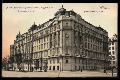 AK Wien, N.-Oe. Handels- und Gewerbekammer, eröffnet 1907, Stubenring 8 u. 10, Biberstrasse 16 u. 18