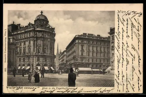 AK Wien, Tegetthoffstrasse mit Geschäften