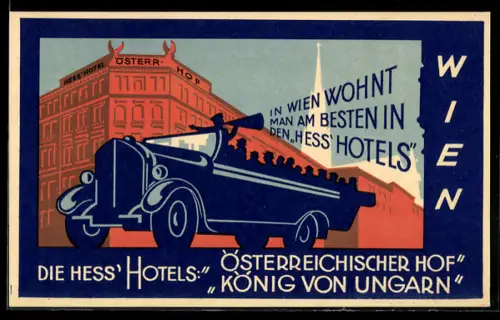 Künstler-AK Wien, Hotels Österreichischer Hof und König von Ungarn, Fleischmarkt 10, Schulerstrasse 10
