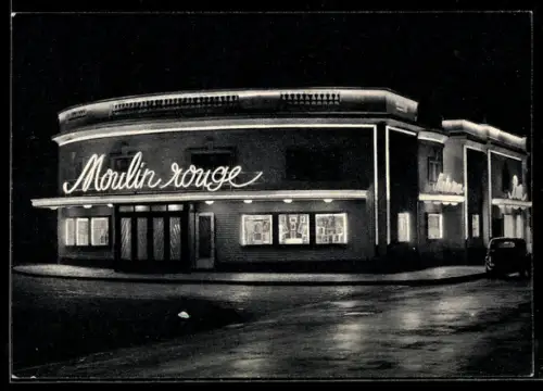 AK Wien, Gaststätte Moulin Rouge in der Walfischgasse bei Nacht