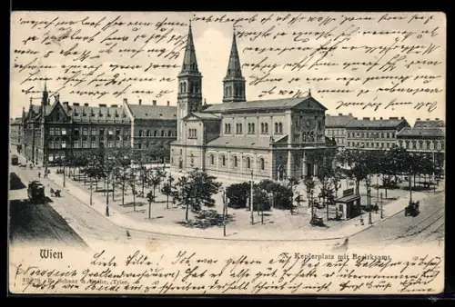 AK Wien, Keplerplatz mit Bezirksamt und Strassenbahn