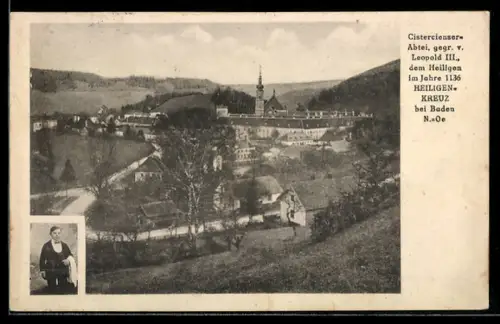 AK Heiligenkreuz bei Baden, Ortsansicht mit Cistercienser-Abtei