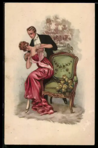 AK Elegantes Liebespaar in festlicher Kleidung