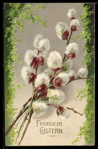 Lithographie Ostern, Weidenkätzchen