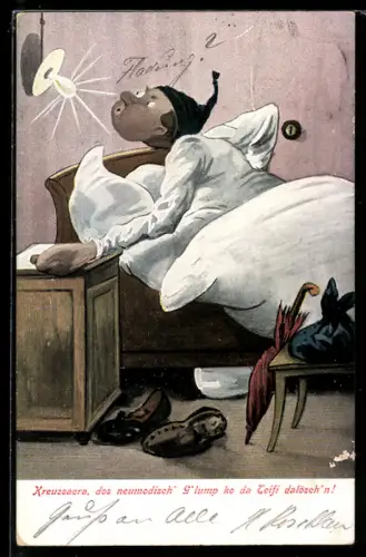 Künstler-AK O. Huber: Kreuzsacra, dos neumodisch` G` lump ko da Teifi dalösch`n!