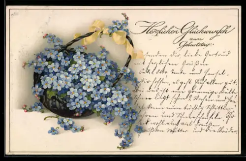 Künstler-AK Meissner & Buch (M&B) Serie 2249: Korb voll Vergissmeinnicht