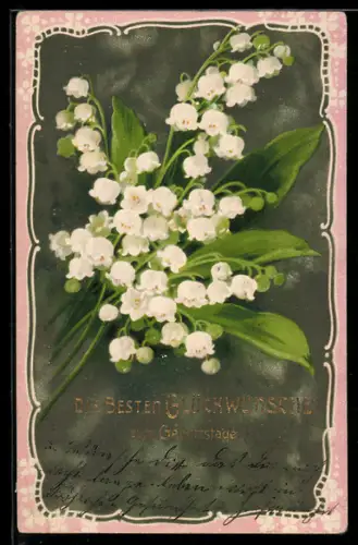 AK Osterglöckchen und goldene Eier zu Ostern