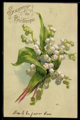Präge-AK Ein Strauss Maiglöckchen, Souvenir de Printemps