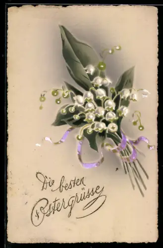 AK Ein Strauss Maiglöckchen, Die besten Ostergrüsse!
