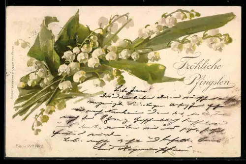 AK Maiglöckchen in voller Blüte, Fröhliche Pfingsten