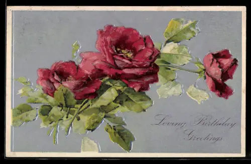 Präge-AK Rosen in voller Blüte an einem Zweig