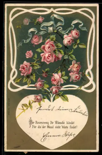 AK Rosen mit blauer Schleife