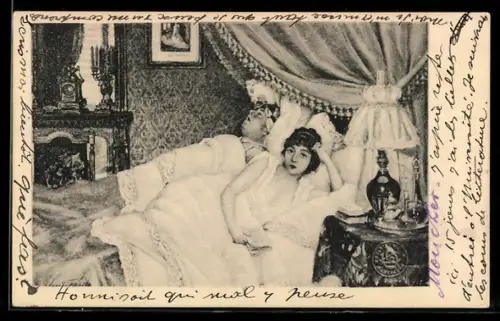 AK Ehepaar liegt im Bett, Erotik