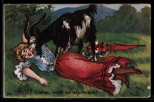 AK Ziegenbock leckt Frau ab, Erotik