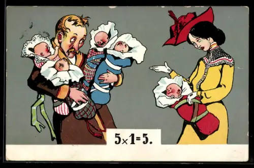 AK Ehepaar mit fünf Babys, Erotik