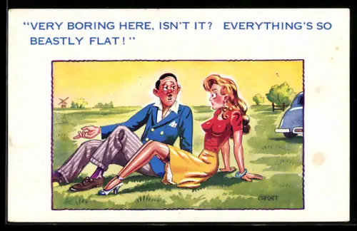 AK Pärchen sitzt auf der Wiese, Erotik