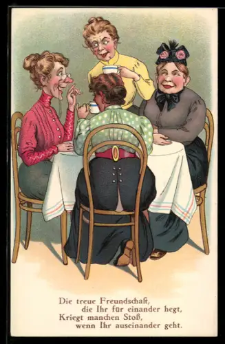 AK Frauen beim Kaffeeklatsch, frauenfeindlicher Humor