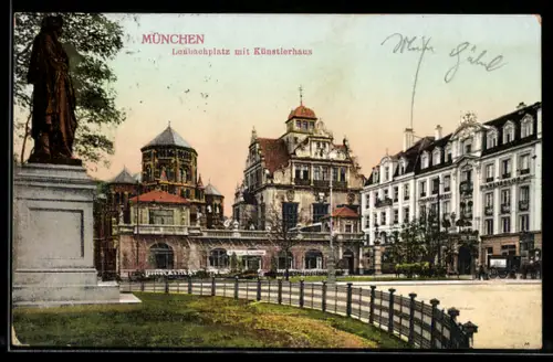 AK München, Partie am Lenbachplatz mit Synagoge und Künstlerhaus