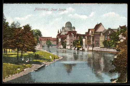 AK Nürnberg, Synagoge auf der Insel Schütt