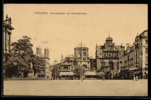 AK München, Partie am Lenbachplatz mit Synagoge und Künstlerhaus