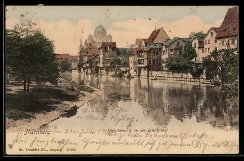 AK Nürnberg, Pegnitzpartie a. d. Schüttinsel mit Synagoge