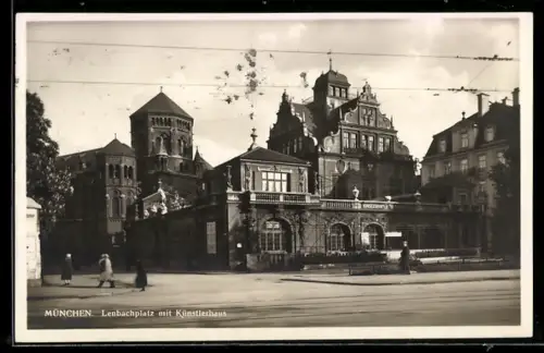 AK München, Partie am Lenbachplatz mit Synagoge und Künstlerhaus