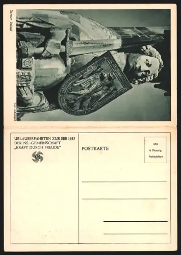 Menükarte 1935, Dampfer Der Deutsche, Norddeutscher Lloyd, Menü für den 15.4.1935, Grafik Bremer Roland