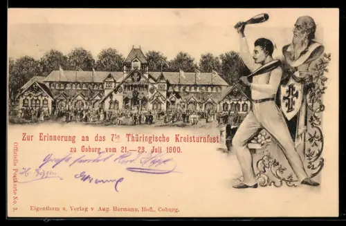 AK Coburg, 7. Thüringisches Kreisturnfest Juli 1900, Leichtathlet mit Keulen