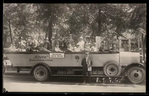 AK Berlin, Kraftwagen der Elite Rundfahrten mit zahlreichen Fahrgästen, Rundfahrten durch Gross-Berlin und Potsdam